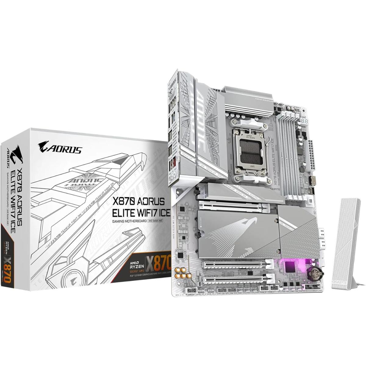 GIGABYTE X870 AORUS ELITE WIFI7 ICE AMD RYZEN 7000 8000 9000 Series AM5/DDR5/PCIe 5.0/4xM.2 - ATX Gaming Motherboard GIGABYTE X870 AORUS ELITE WIFI7 ICE AMD RYZEN 7000 8000 9000 Series AM5/DDR5/PCIe 5.0/4xM.2 - ATX Gaming Motherboard